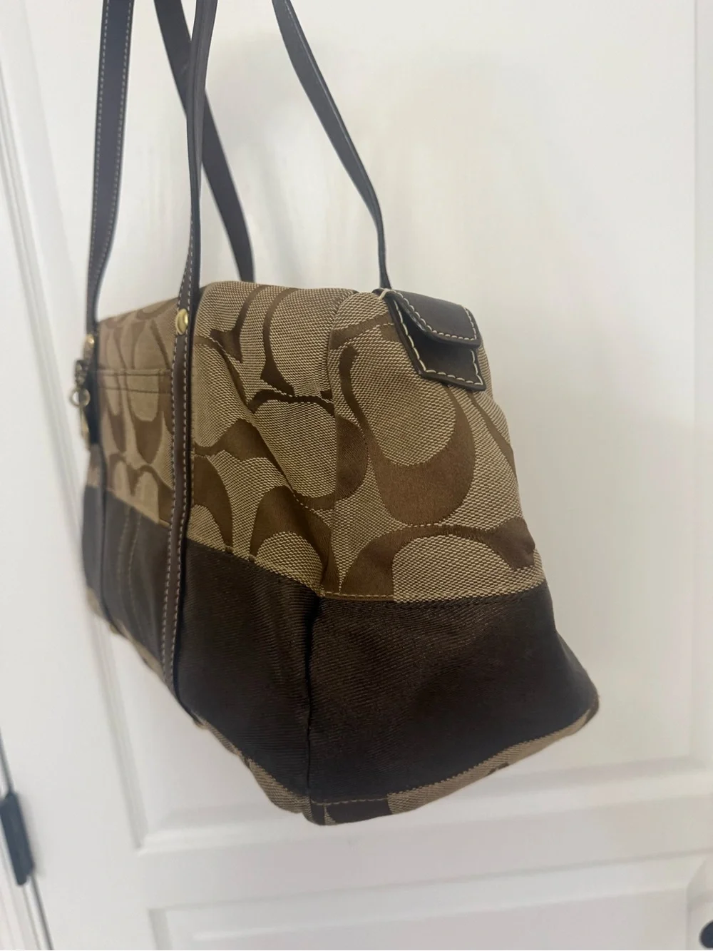 COACH Y2K Signature Khaki/Tan/Brown Canvas Jacquard Zip Satchel Handbag 11102